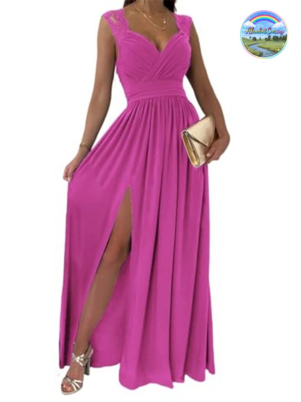 Wrap V-Neck Ruched Maxi Dress Sleeveless Side Split Formal Evening Dress